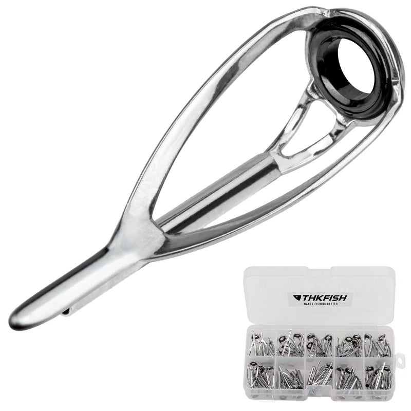 THKFISH Rod Tip Repair Kit 50pcs Rod Tips Fishing Rod Tips Replacement Kit Pole Tip Repair Kit with Box 10 Sizes B-Silver - Image 1